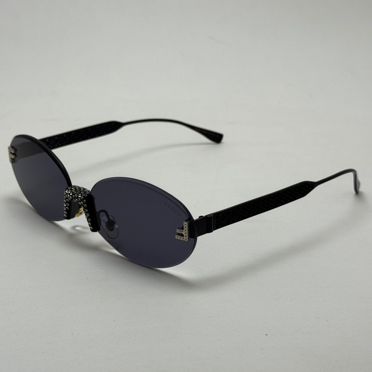 عینک آفتابی زنانه فندی Fendi فریم لس بیضی مدل Oval Frame Diamond Style نگین کاری شده کیفیت مستر تمام مشکی