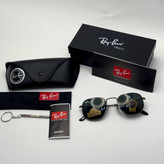 عینک ریبن هگزونال شیشه سنگ فریم نوک مدادی عدسی مشکی به همراه پک کامل ریبن کد Rayban RB 3548