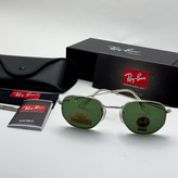 عینک ریبن هگزونال شیشه سنگ سبز فریم نقره ای به همراه پک کامل ریبن کد Rayban RB 3548