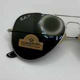 عینک ریبن خلبانی شیشه سنگ پلاریزه سبز با فریم نقره ای به همراه پک کامل ریبن کد Rayban RB 3026