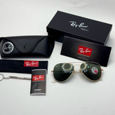 عینک ریبن خلبانی شیشه سنگ پلاریزه سبز با فریم طلایی به همراه پک کامل ریبن کد Rayban RB 3026