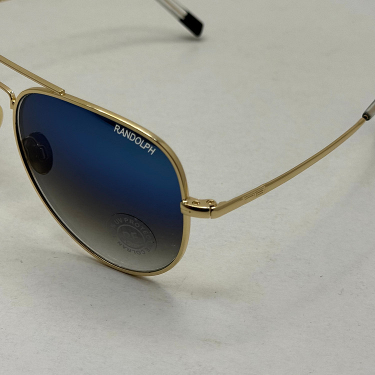 عینک آفتابی و شب خلبانی رندولف شیشه سنگ مدل کانکورد آبی فریم طلایی فول پک RANDOLPH CONCORD CR 231 24K GOLD