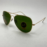 عینک آفتابی خلبانی AVIATOR ریبن rayban شیشه سنگ طلایی سبز سایز 3026 فول پک اورجینال