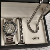 ست ساعت مردونه کاسیو casio با دستبند و گردنبند کارتیر و حلقه استیل