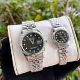 ساعت مردانه و زنانه رولکس Rolex دیت جاست نقره ای صفحه مشکی