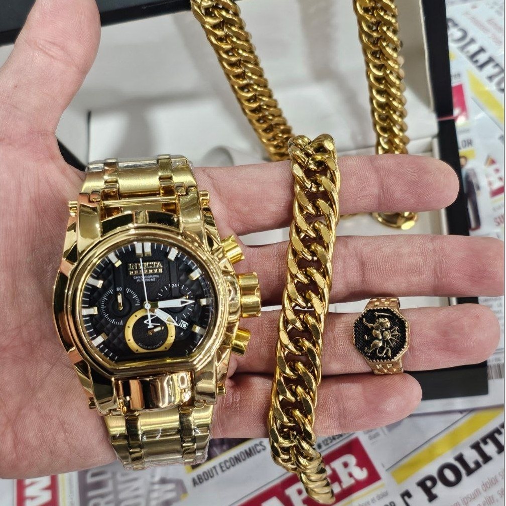 ساعت ساعت مردانه اینویکتا با دستبند و گردنبند و انگشتر خاص