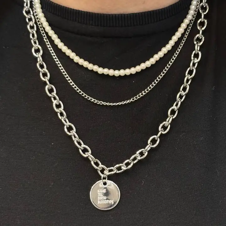 گردنبند و آویز زنانه و دخترانه طرح سه لاین آویز پلاک تیفانی ضد حساسیت رنگ ثابت کد agy (پس کرایه)