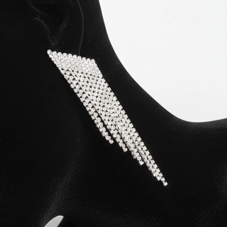 گوشواره زنانه جواهری طرح ریسه ای کوتاه به بلند نگین کاری رنگ نقره ای آبکاری درجه یک نقرهرنگ ثابت کد zmc (پس کرایه)