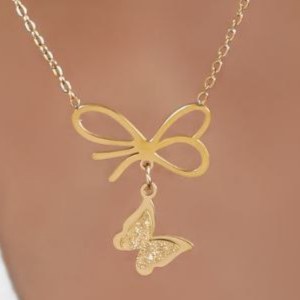 گردنبند و آویز استیل جواهری زنانه طرح پاپیون و قلب آویز تنوع طرح رنگ کاملا ثابت کد mp (پس کرایه)
