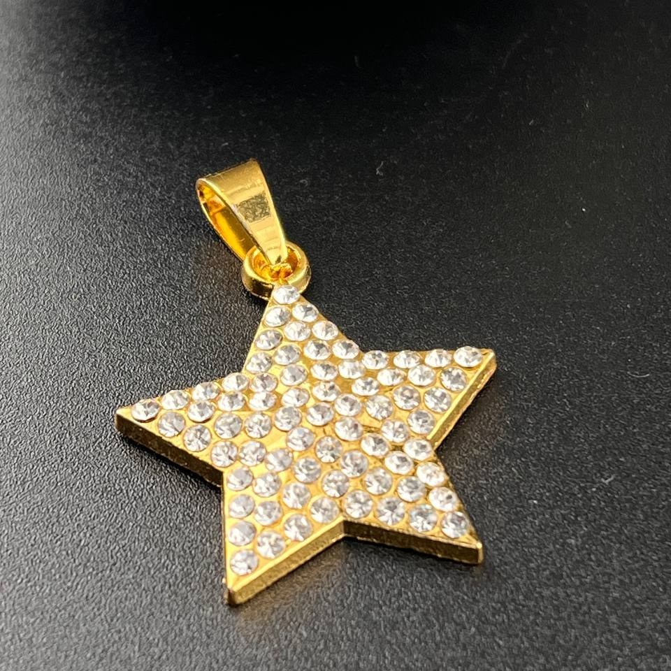 گردنبند و آویز پلاک استیل زنانه طرح ستاره فول نگین رنگ ثابت کد ki (پس کرایه)