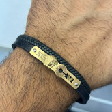 دستبند چرمی قفل و پلاک استیل مردانه ورساچ Versace کیفیت چرم عالی تنوع طرح رنگ ثابت کدbn (پس کرایه)