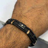دستبند چرمی قفل و پلاک استیل مردانه مونت بلنک Montblanc کیفیت چرم عالی تنوع طرح رنگ ثابت کدbn (پس کرایه)