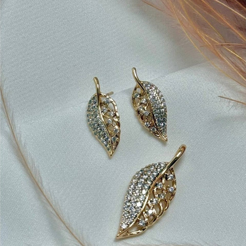 نیم ست گردنبند و گوشواره ژوپینگ زنانه طرح برگ نگین تنوع طرح ثابت کد sm (پس کرایه)