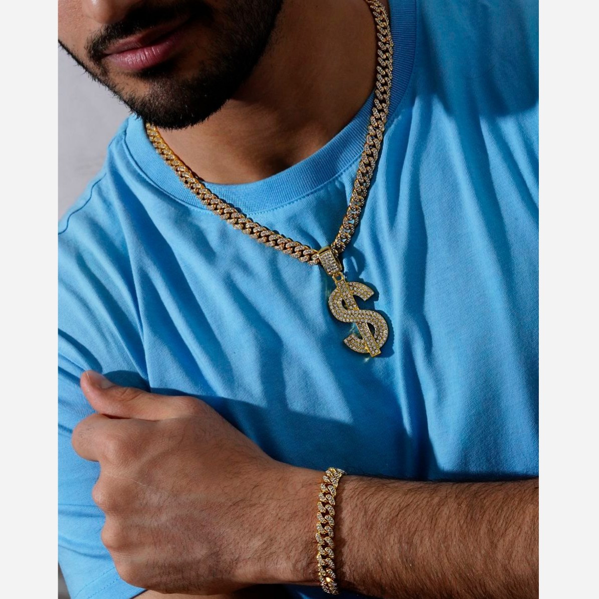 ست دستبند و گردنبند کارتیر فول نگین chain همراه پلاک آویز طرح قلب نگین کاری رنگ ثابت کد mp