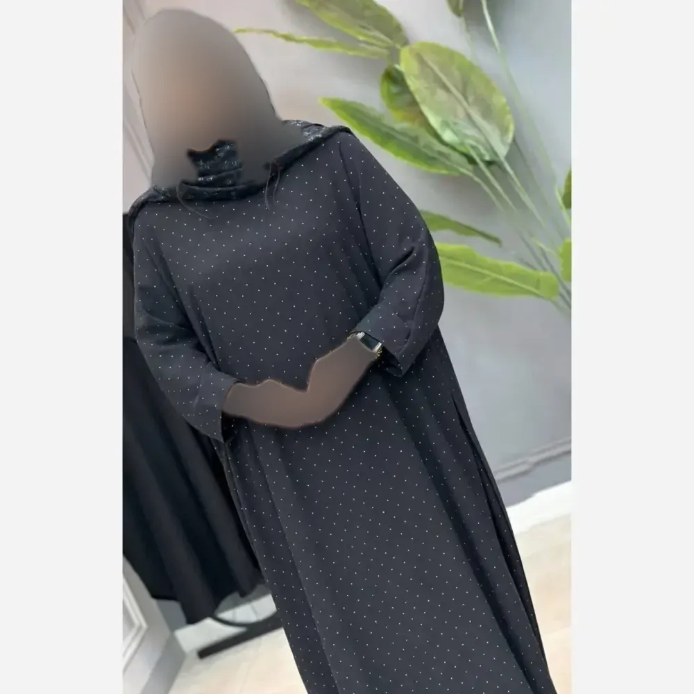 عبا زنانه مدل نگار جنس الیزه فول نگین مشکی فری سایز