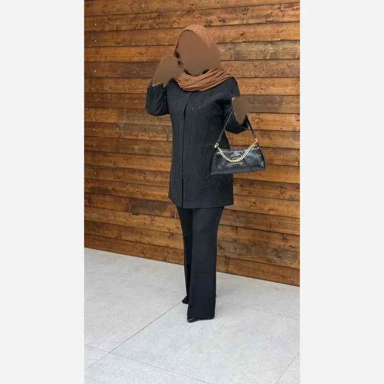 کت مجلسی زنانه مدل رها جنس کرپ مازراتی نگین دار مشکی