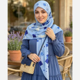 روسری نخ کاستوم طرح باران سایز 140 آبی هندسی اسپرت