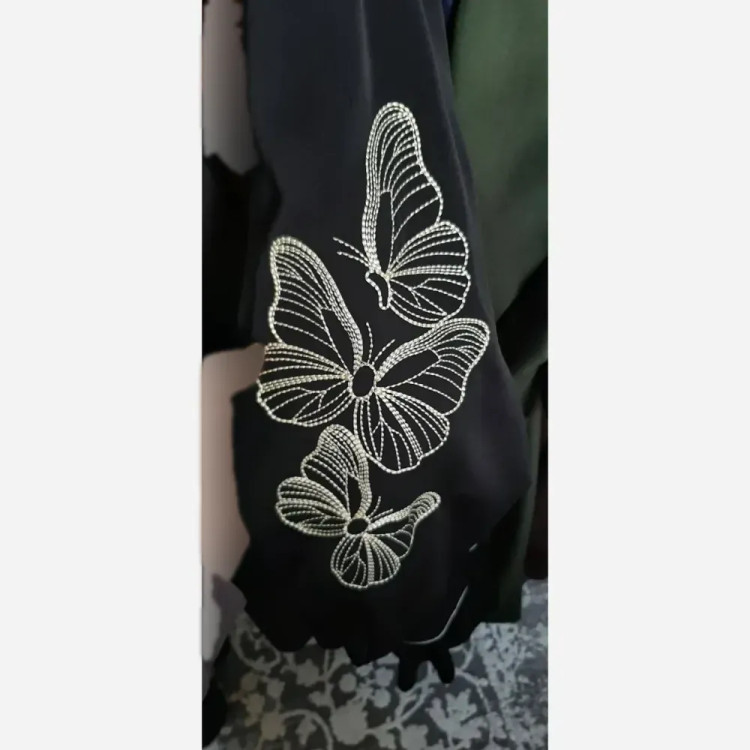 عبا زنانه مدل رند چیندار پارچه الیزه مشکی گلدوزی شده