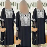عبای زنانه مدل آلکا جنس داکرون سوزندوزی رنگ مشکی فریسایز