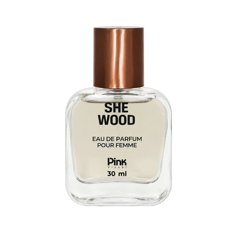 عطر جیبی زنانه پینک ویژوآل مدل She Wood با رایحه تند حجم 30 میلی‌لیتر