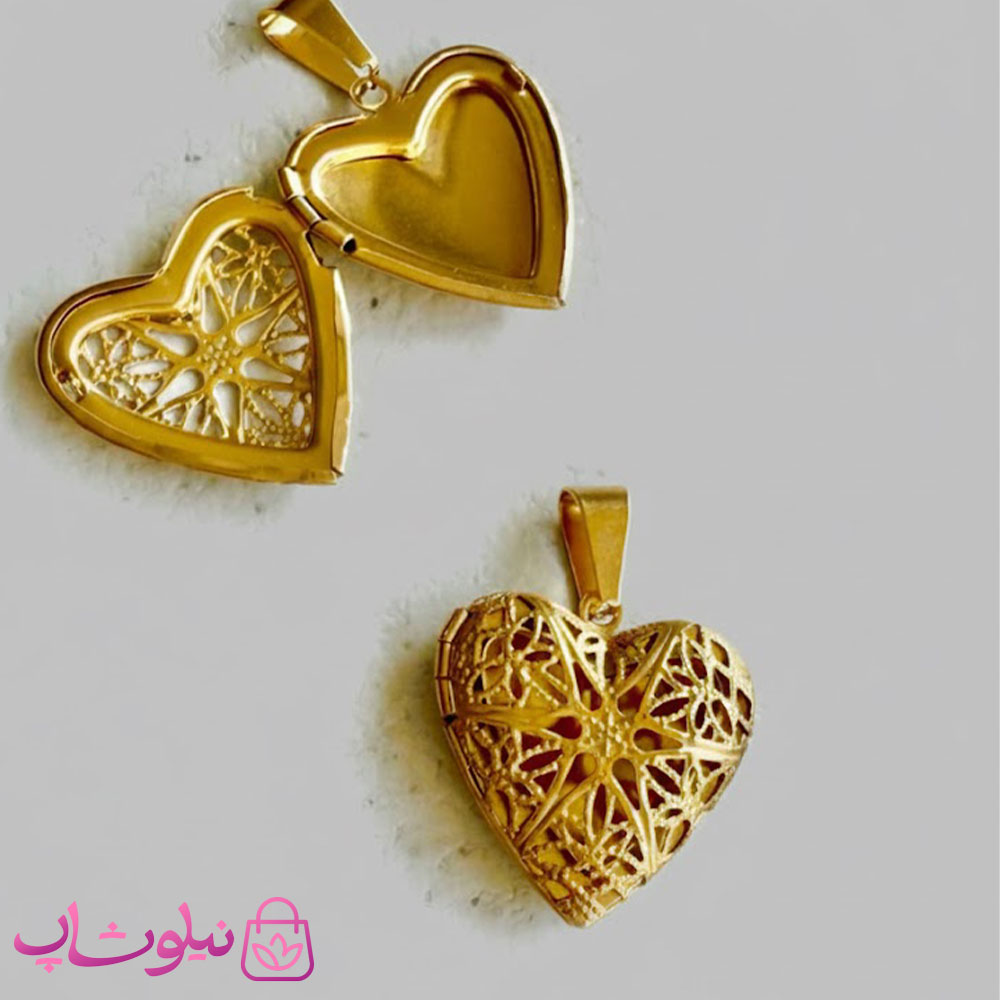 گردنبند لاکت عکس مدل قلب طلایی طرحدار کد 280