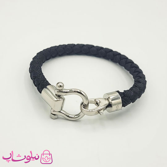 دستبند امگا برزنتی یا کنفی مشکی مردانه با قفل نقره ای کیفیت مستر کد 1100