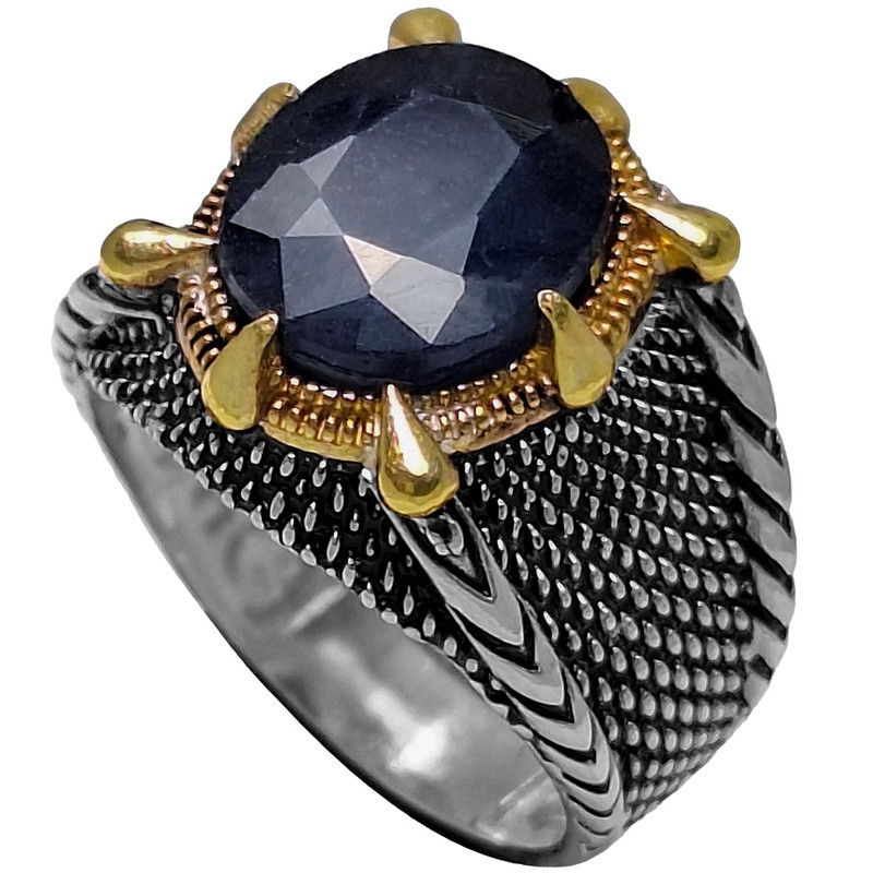 انگشتر نقره مردانه مدل یاقوت کبود رکاب دراگون کد 467z