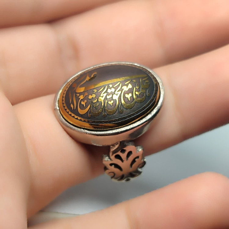 انگشتر نقره حدید حکاکی علی مع الحق و الحق مع علی کد 8103
