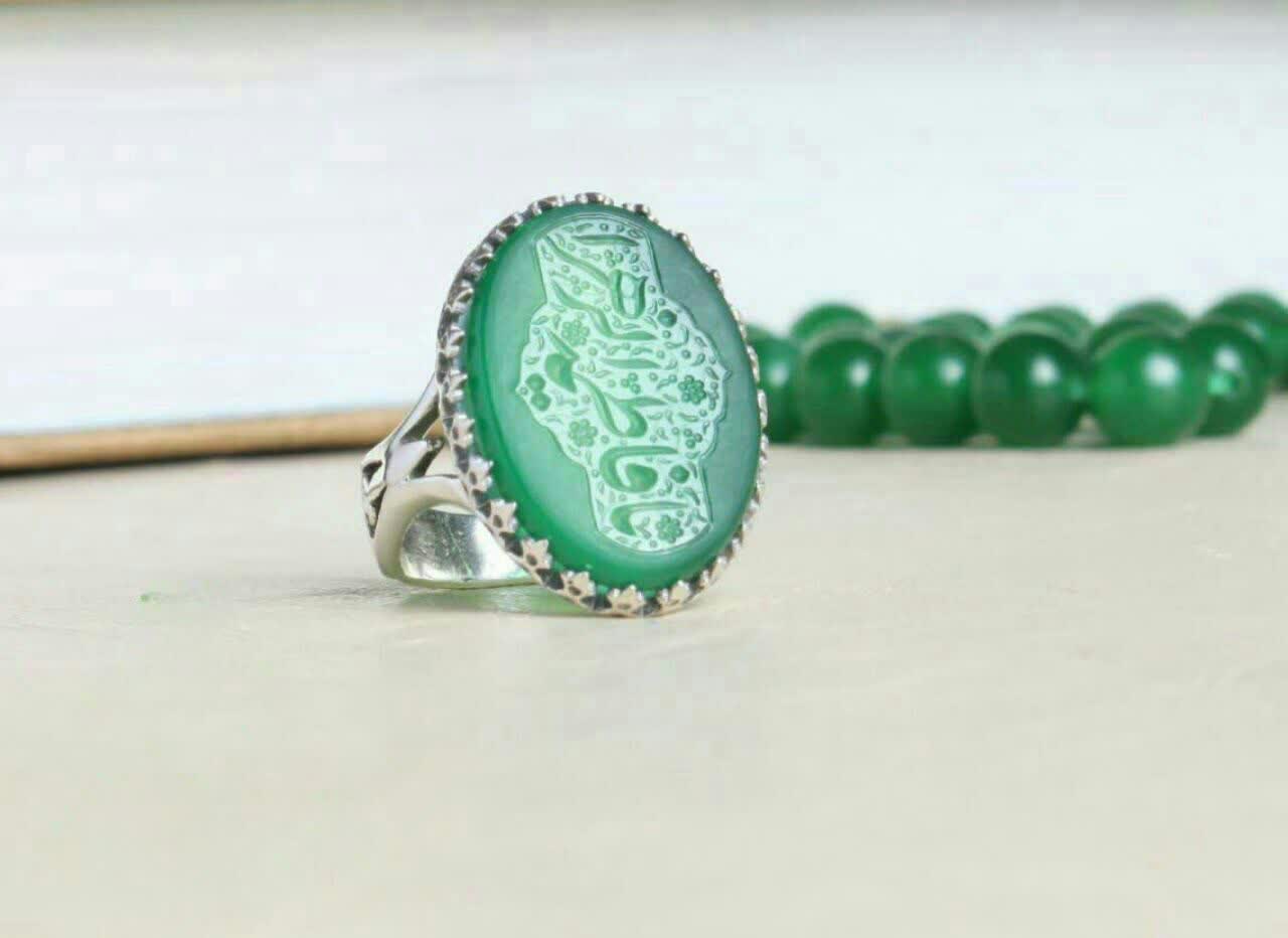 انگشتر عقیق سبز با حکاکی یا فاطمه الزهرا کد 5227