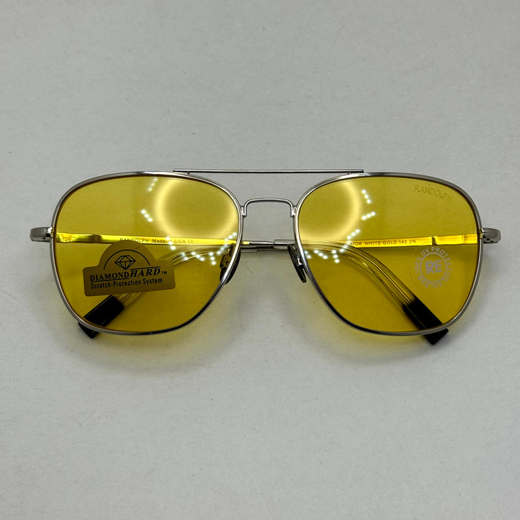 عینک آفتابی و شب خلبانی رندولف شیشه سنگ زرد فریم نقره ای فول پک اصلی RANDOLPH AVIATOR RE 58 24K WHITE GOLD (ارسال