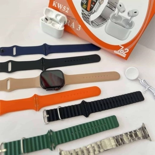 ساعت هوشمند KW52 ULTRA 3 هفت بند همراه با ایرپاد بند فلزی ورژن 2026 تمام صحفه اورجینال (کامل ترین پک ساعت پرفرووش