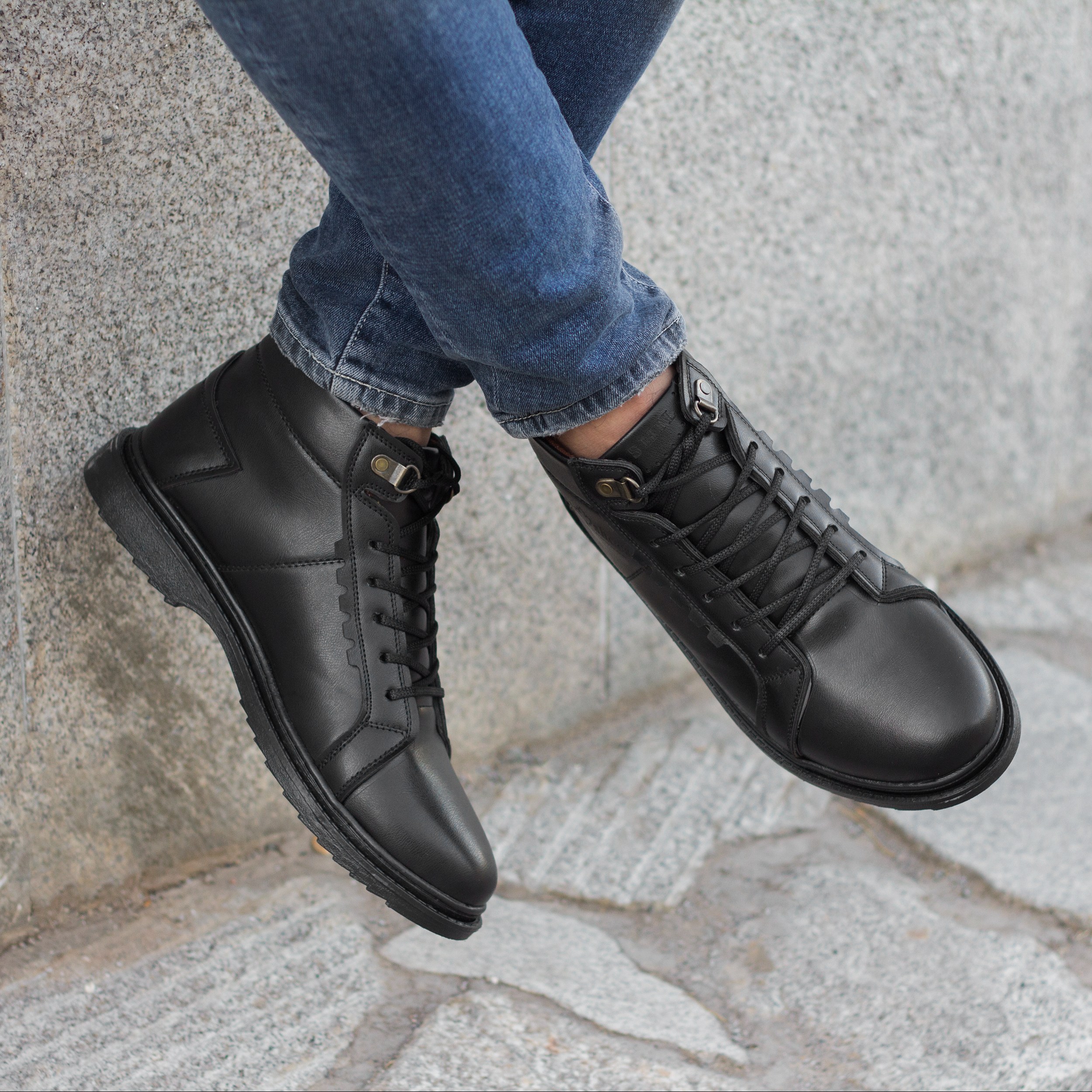 نیم بوت مردانه بندی مدل شیک گام رنگ مشکی پرفرووش (پس کرایه)