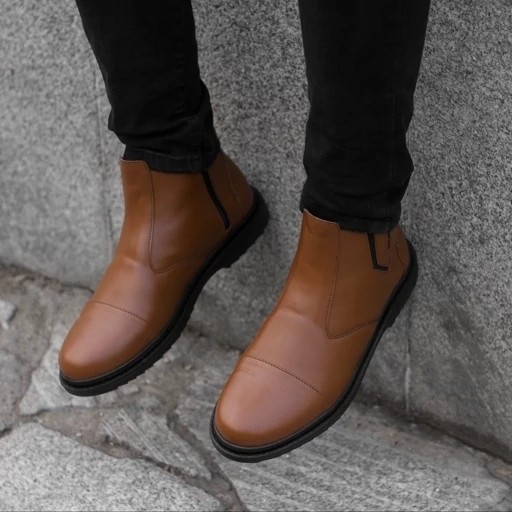 (اقساط 12 ماهه) نیم بوت مردانه زیپی مدل اسپانیا رنگ عسلی ارسال رایگان*کفش مردانه*کفش زنانه*کفش شیک*کفش مجلسی پرفرووش