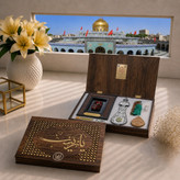بسته فرهنگی سوغات کربلا 7 قطعه سنگ حرم امام حسین قاب فرش حرم حضرت عباس تسبیح عطر وآب سرداب حرم حضرت عباس