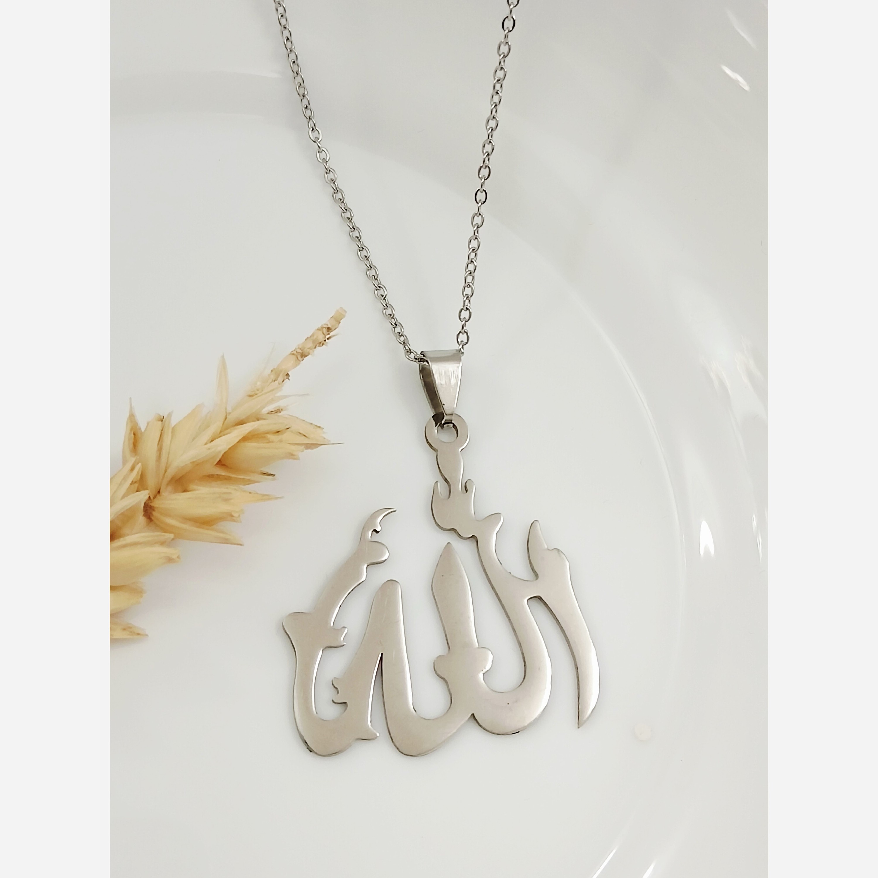 گردنبند الله نقره ای استیل رنگ ثابت خاص و شیک