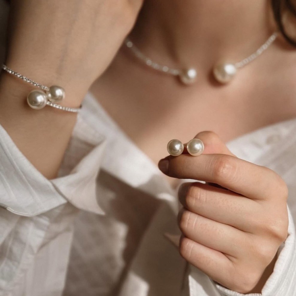ست جواهری سه تکه نگین و مروارید